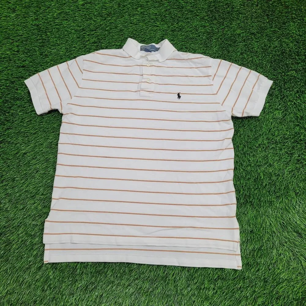 Ralph-Lauren Stripes Polo Shirt M/L 21x27 White Small-Pony